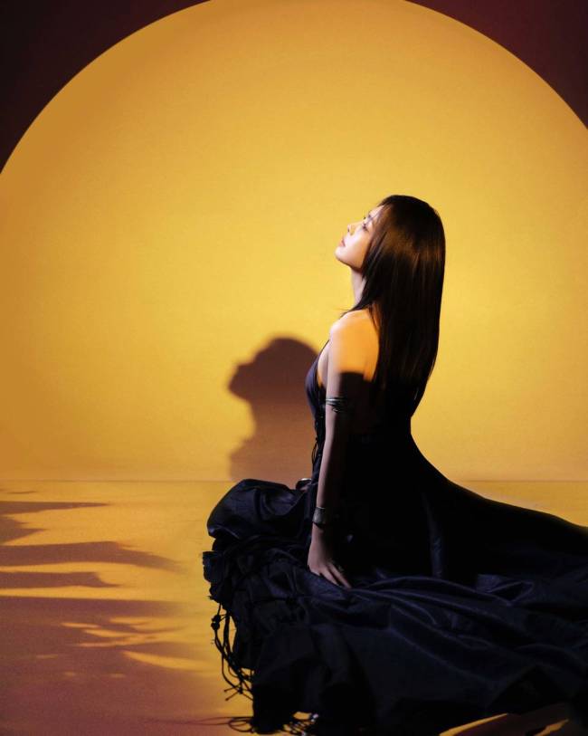 蔡文静穿露脐长裙秀优美腰身 黑长直造型冷艳酷飒